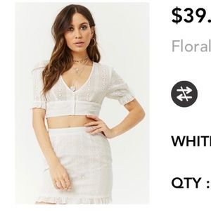 Floral eyelet crop and skirt matching set